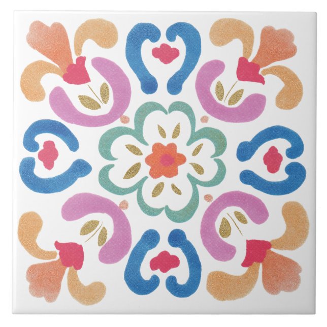 Folk Garden Watercolor Ceramic Tile (Front)