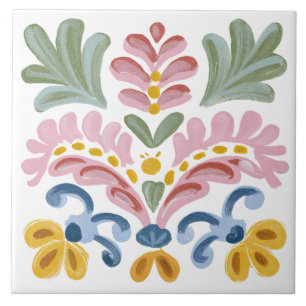 Folk Garden Watercolor Ceramic Tile