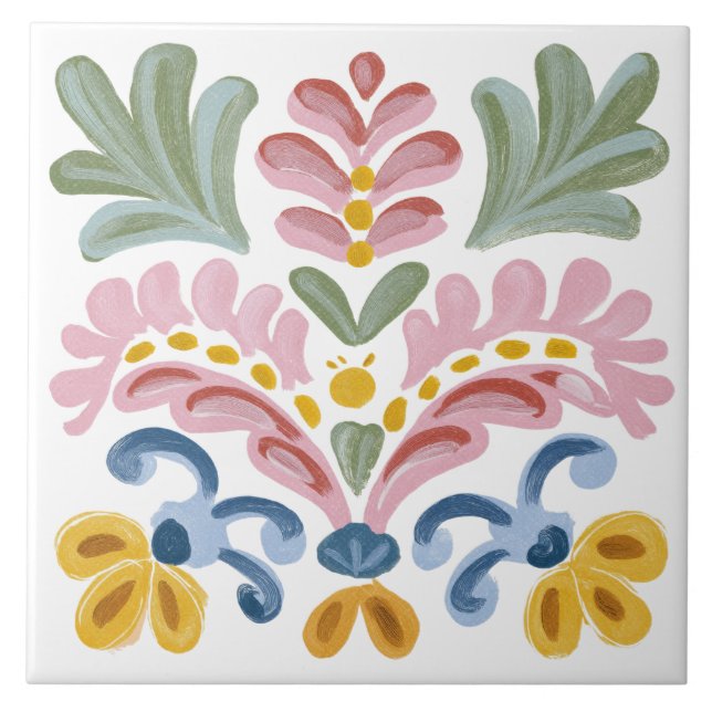 Folk Garden Watercolor Ceramic Tile (Front)