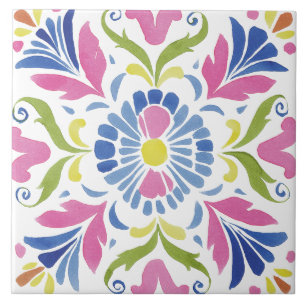 Folk Garden Watercolor Ceramic Tile