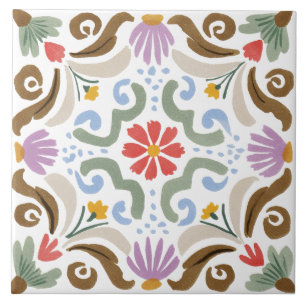Folk Garden Watercolor Ceramic Tile