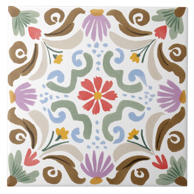Folk Garden Watercolor Ceramic Tile (Front)