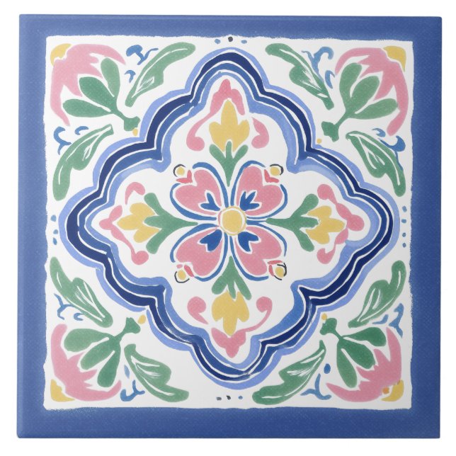 Folk Garden Watercolor Ceramic Tile (Front)