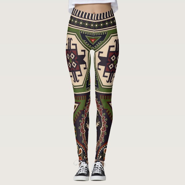 Folk geometric: colourful ethnic wallpaper. leggings (Front)