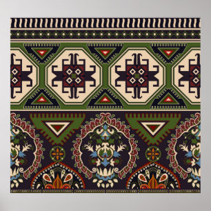 Folk geometric: colourful ethnic wallpaper. poster