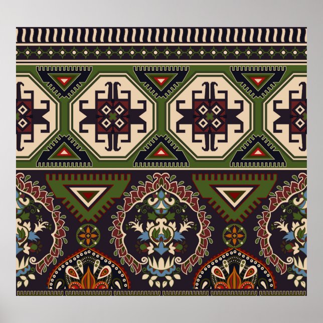 Folk geometric: colourful ethnic wallpaper. poster (Front)