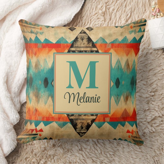 Folk Grunge Pattern Personalised Throw Pillow (Blanket)