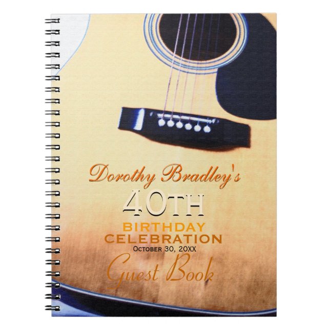 Folk Guitar 40th Birthday Personalised Guest Book (Front)