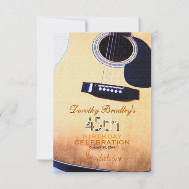 Folk Guitar 45th Birthday Party Custom Invitation (Front)