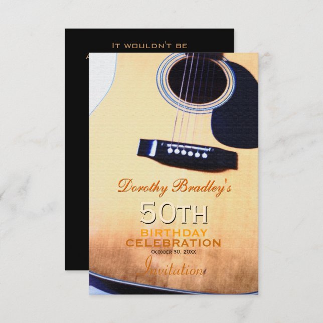Folk Guitar 50th Birthday Celebration Custom Inv Invitation (Front/Back)