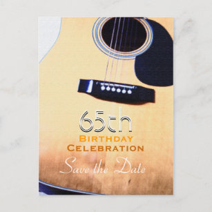 Folk Guitar 65th Birthday Save the Date Postcard