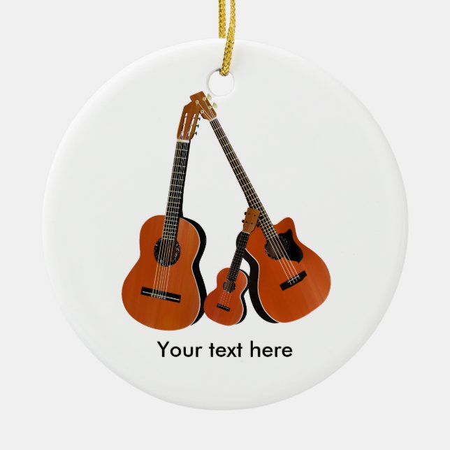 Folk Guitar Acoustic Bass and Ukulele Ceramic Ornament (Front)