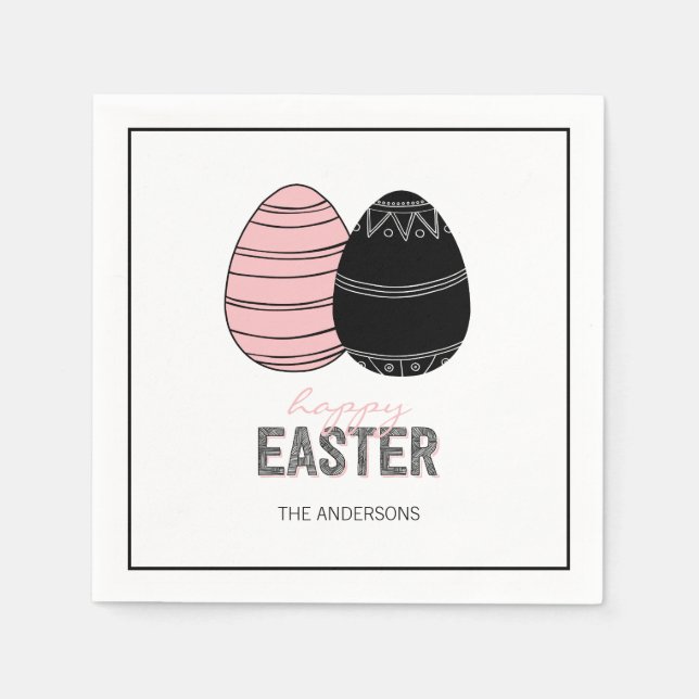 Folk Happy Easter Eggs Paper Napkin (Front)
