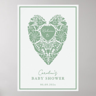 Folk heart floral baby shower welcome sign Poster