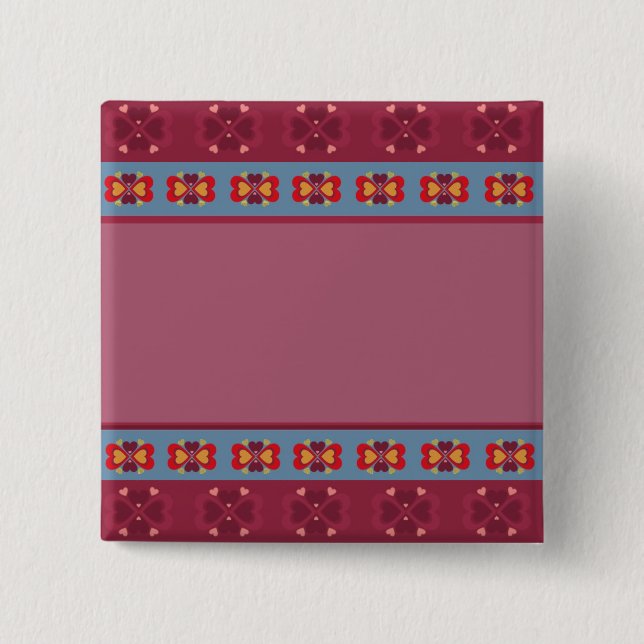 Folk Heart Pattern 15 Cm Square Badge (Front)