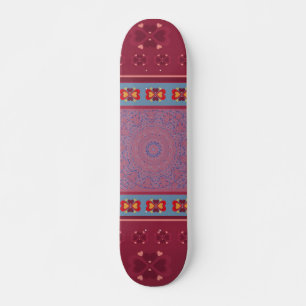 Folk Heart Pattern and Blue Lace Skateboard