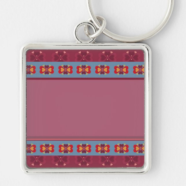 Folk Heart Pattern Key Ring (Front)