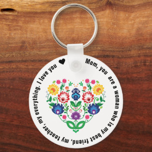 Folk heart with custom text , because I love you Key Ring