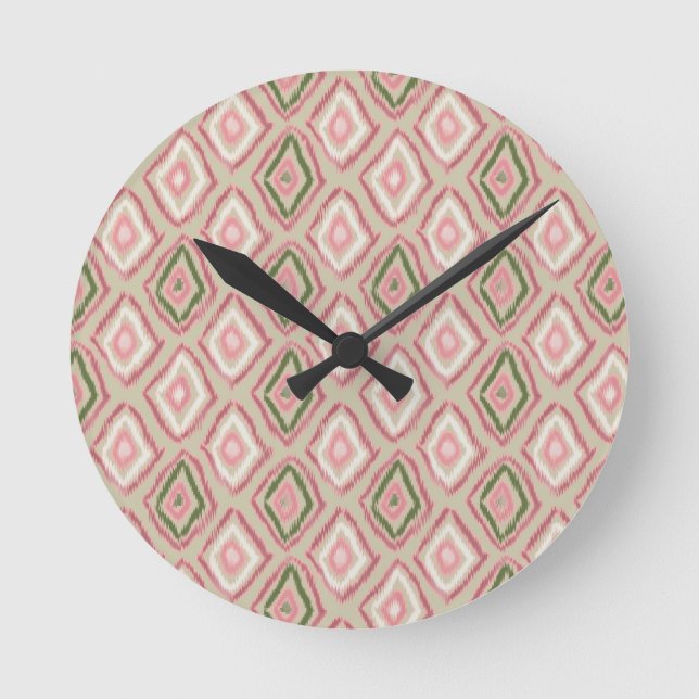 folk, ikat pattern round clock (Front)