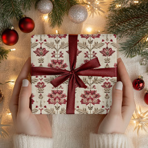 Folk-Inspired Christmas Knitting Pattern Wrapping Paper Sheet