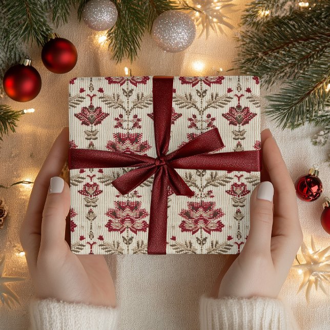 Folk-Inspired Christmas Knitting Pattern  Wrapping Paper Sheet (Creator Uploaded)