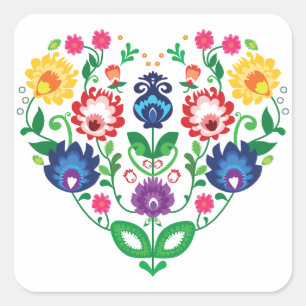 💜❤💓Folk inspired hearts Square Sticker