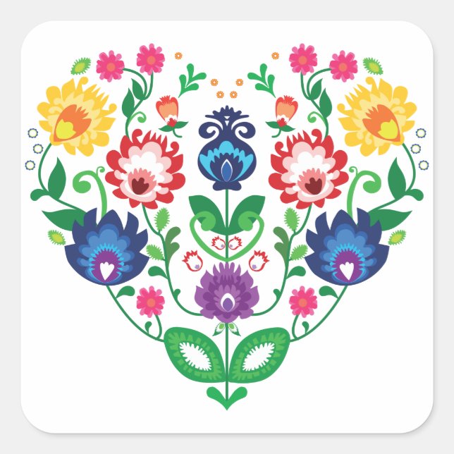 💜❤💓Folk inspired hearts Square Sticker (Front)