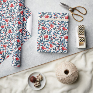 Folk-Inspired Watercolor Botanical Pattern Wrapping Paper