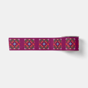 Folk Matyo Abstract Floral Pattern Satin Ribbon