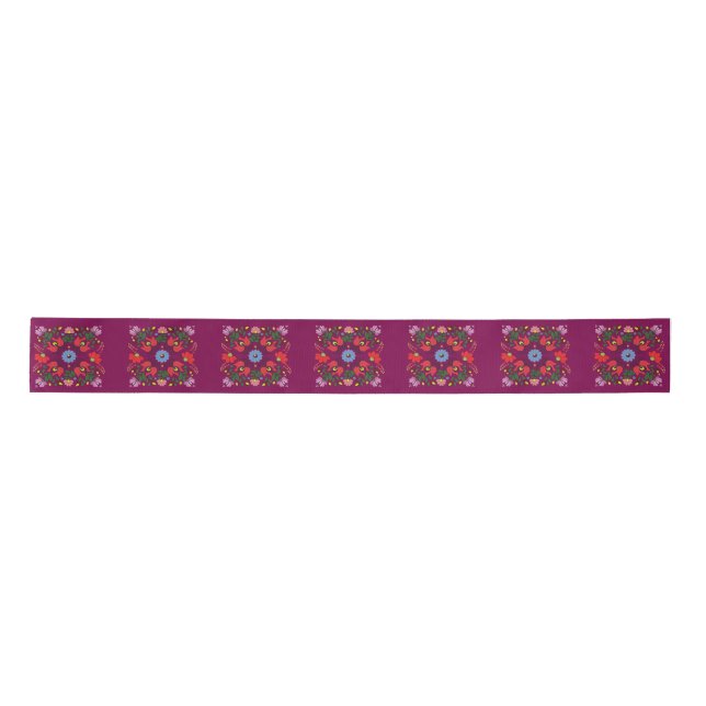 Folk Matyo Abstract Floral Pattern  Satin Ribbon (Front)