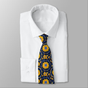 Folk navy yellow sun flowers tie