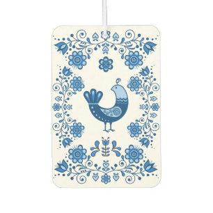 Folk Partridge bird floral flower design/white B Car Air Freshener