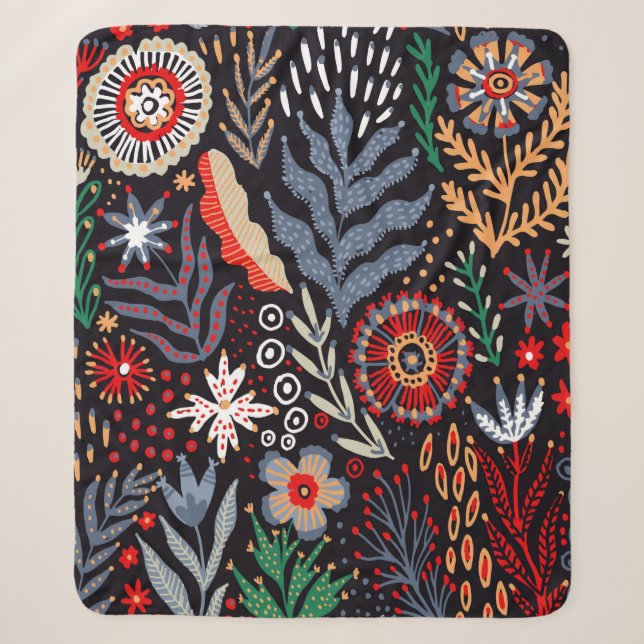 Folk pattern, seamless textile design with bright  sherpa blanket (Front)