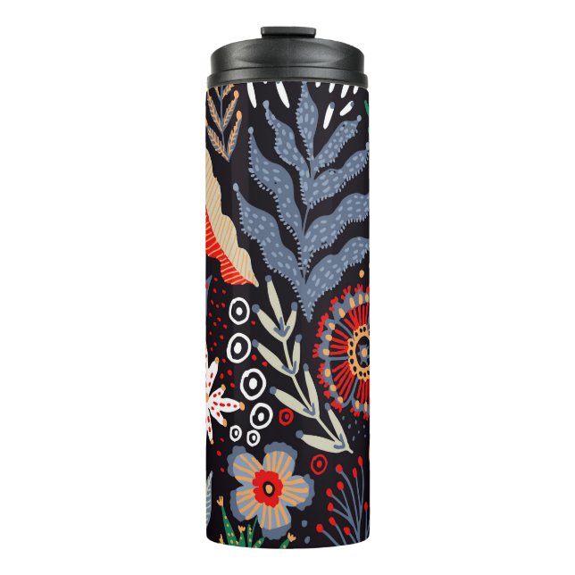 Folk pattern, seamless textile design with bright  thermal tumbler (Front)