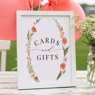 Folk Pink Floral Wreath Cards and Gifts Sign