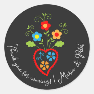 Folk portuguese blooming heart classic round sticker