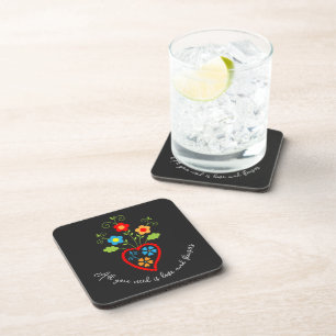 Folk portuguese blooming heart coaster