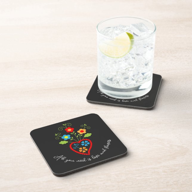 Folk portuguese blooming heart coaster (Right Side)