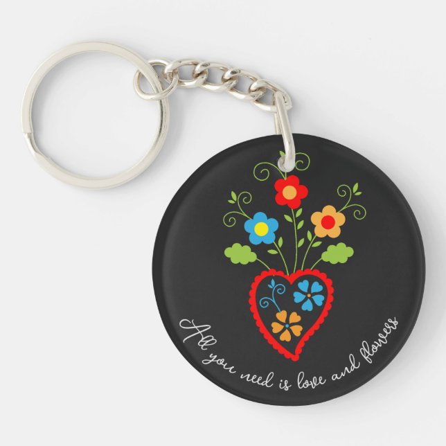 Folk portuguese blooming heart key ring (Front)