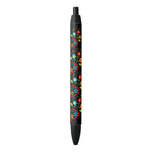 Folk portuguese blooming heart pattern black ink pen