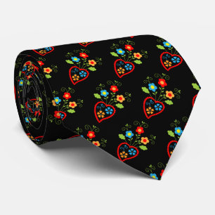 Folk portuguese blooming heart pattern tie