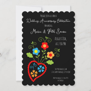 Folk portuguese blooming wedding anniversary card