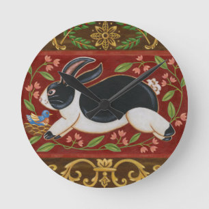 Folk Rabbit Round Clock