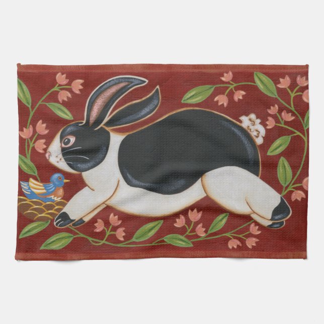 Folk Rabbit Tea Towel (Horizontal)