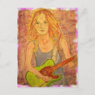 folk rock girl art postcard