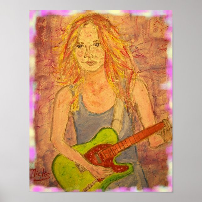 folk rock girl playin' electric art poster (Front)