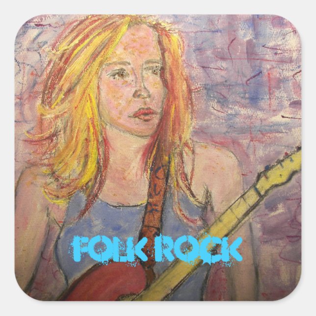 folk rock girl reflections square sticker (Front)