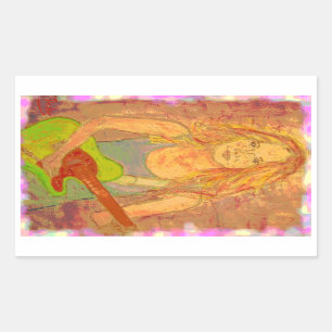 folk rock girl screenprint look rectangular sticker