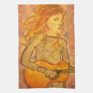 Folk Rock Girl Tea Towel