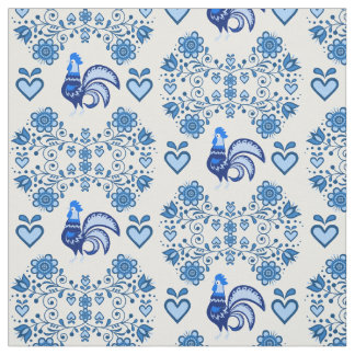 Folk Rooster/Cockerel /blue floral, hearts 4" Fabric